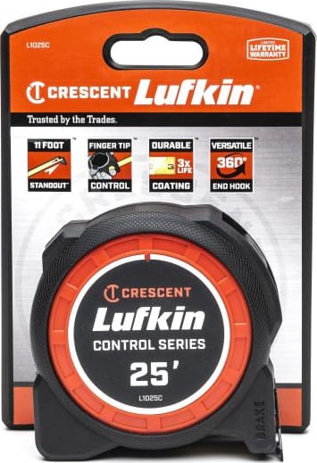 Crescent Lufkin L1025C-02 - Tape Measure, Yellow Clad, 1-3/16' x 25', Control Series