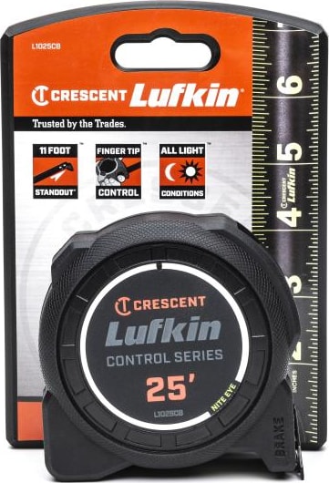 Crescent Lufkin L1025CB-02 - Tape Measure, Black Clad, 1-3/16' x 25', Control Series