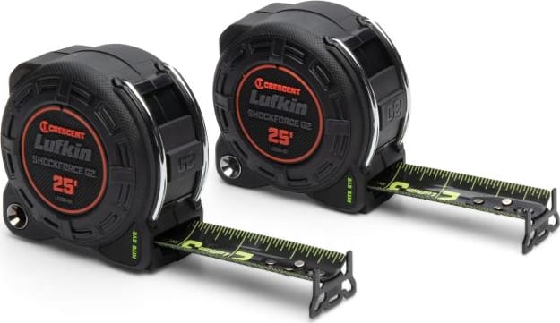 Crescent Lufkin L1225BSET2V-02 - Tape Measure, Shockforce, Nite Eye, G2, 1-1/4' x 25', Pack of 2