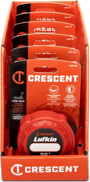 Crescent Lufkin L625TP-02 - Power Tape Measure, SAE, Steel, 25', Tray Pack, 6-Piece