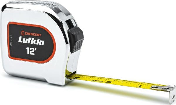Crescent Lufkin L912-02 - Tape Measure, SAE, Chrome Case, Yellow Clad, 1/2' x 12'