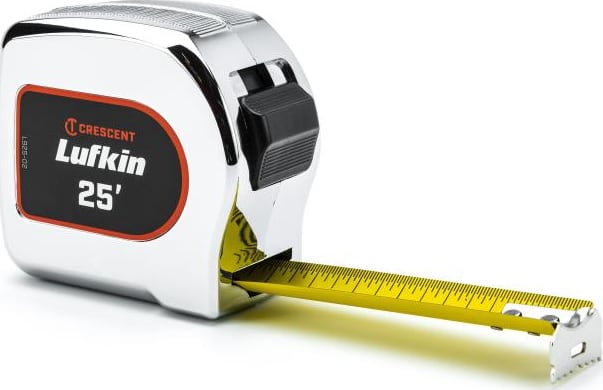 Crescent Lufkin L925-02 - Tape Measure, SAE, Chrome Case, Yellow Clad, 1-1/8' x 25'