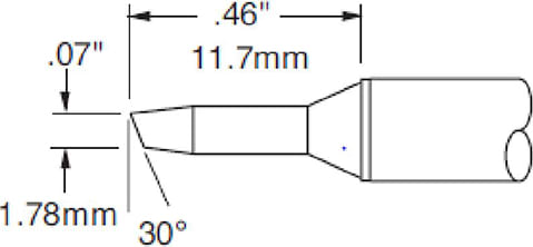 Metcal CVC-5BV3018S Cartridge, Bevel, 1.78mm (0.07 In), 30 Degree