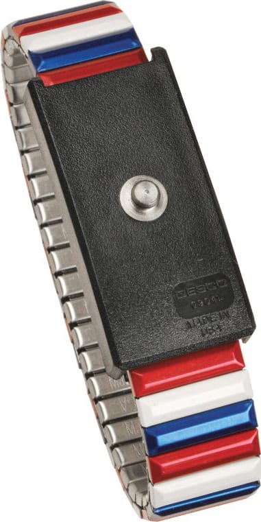 Desco 09200 - Wrist Strap Only, Adjustable, 4mm Stud, Red/White/Blue, Metal