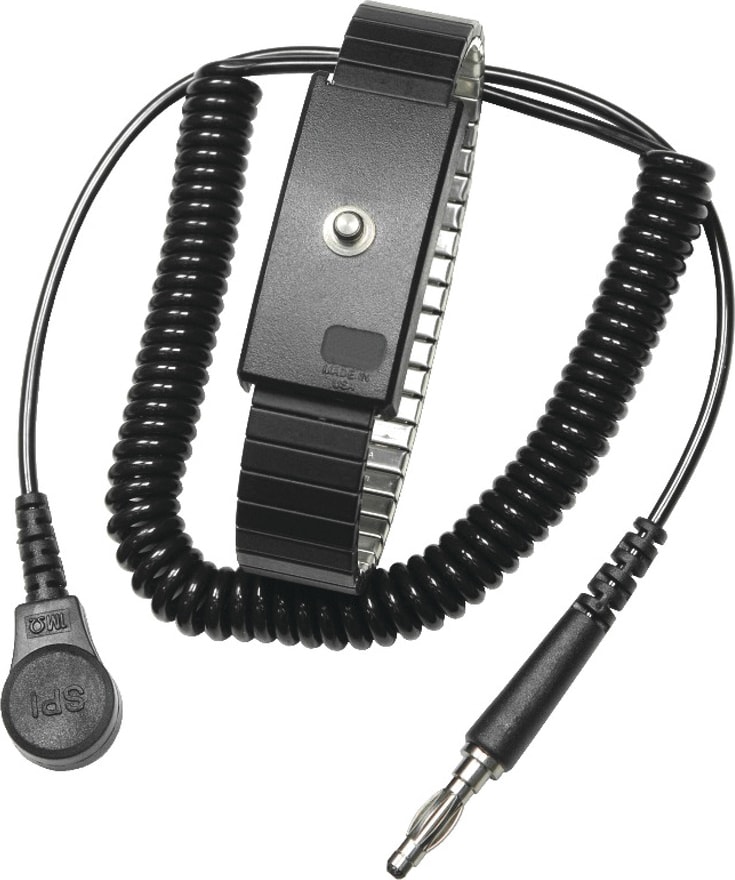 Desco 95041 - Wrist Strap, w/Grounding Cord, X-Large, Adjustable, 6 ft OAL, 4mm Snap, Metal, Black