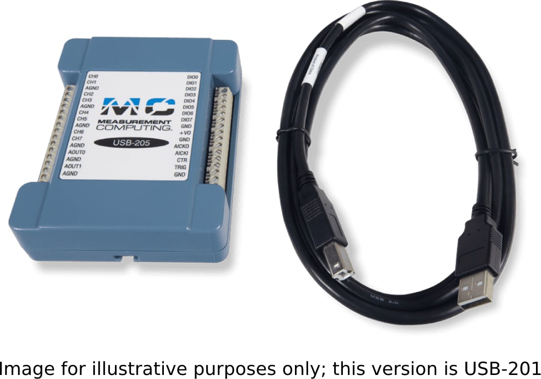Digilent MCC USB-201 - Single Gain Multifunction USB DAQ Device, 12-bit, 100 kS/s