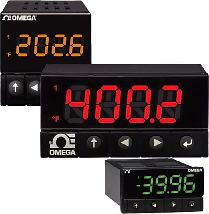 Omega Engineering DP8EPT - Universal Digital Panel Meter, Temperature, Process, Strain, 1/8 DIN, 5.5 Digit, 9-Segment Programmable 3 Color LED Display, AC Supply, USB, PLATINUM Series