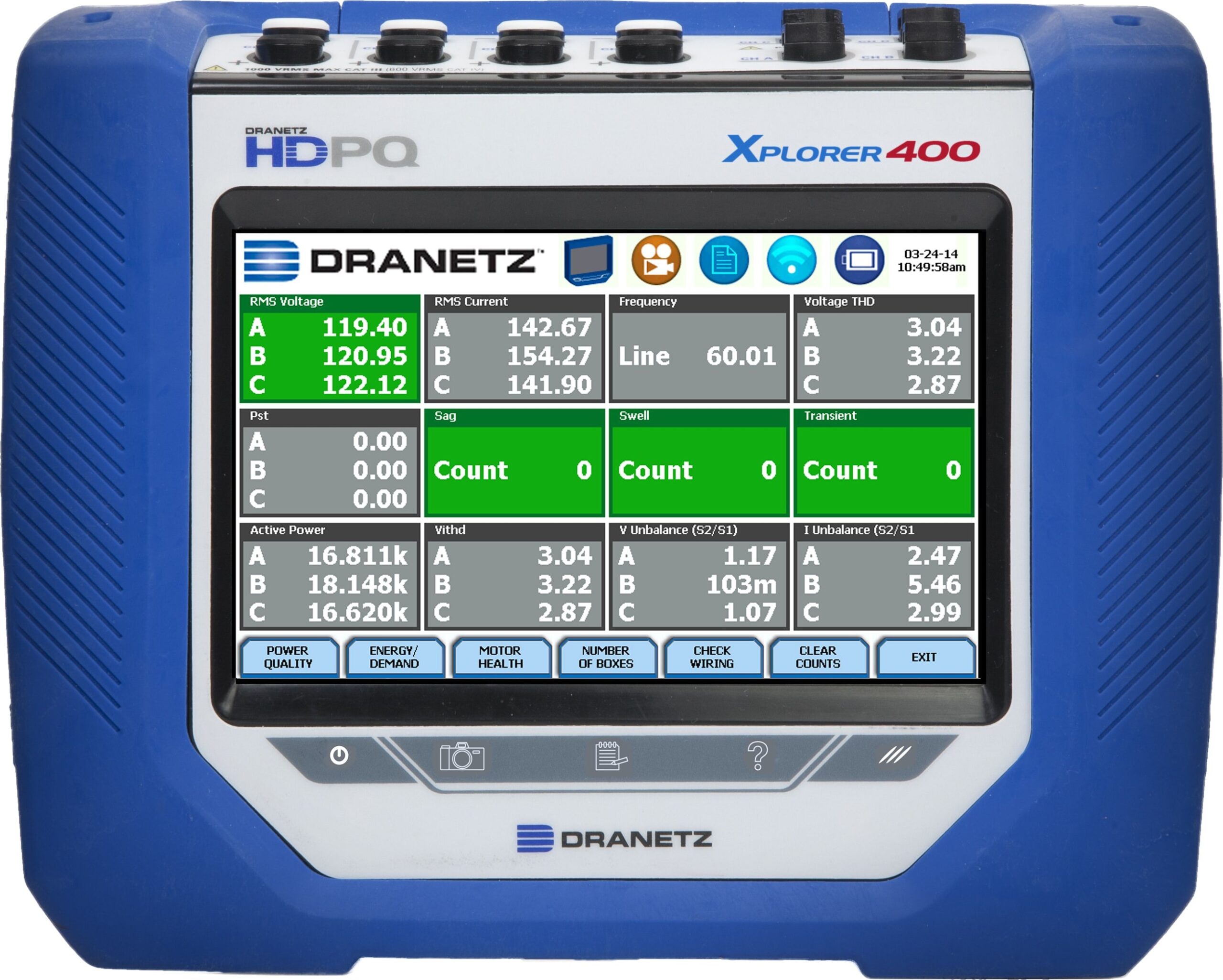Dranetz HDPQ-X4A10PKG Xplorer Power Analyzer Kit, 10A, 400 Hz