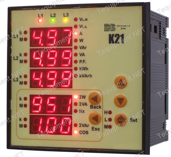 Dranetz K21-120 Energy Panel Meter, 5A, 85-253V