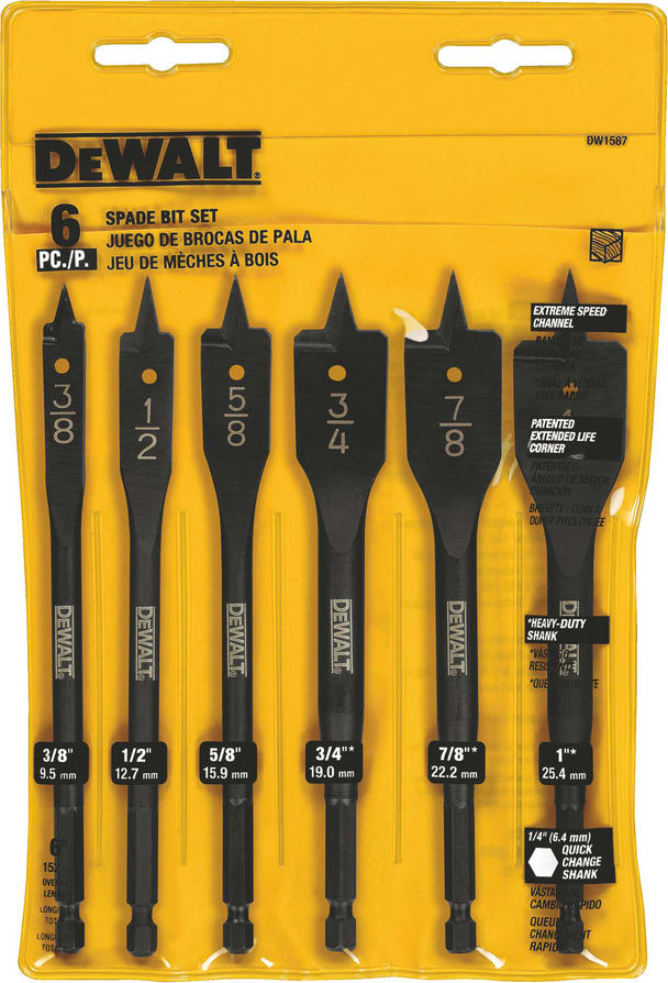 Dewalt DW1587Y - Spade Bit Set, Used for Fast Chip Removal, 6 Pieces