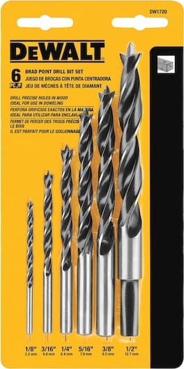 Dewalt DW1720 - Drill Bit Set, Brad Point Tip, 6 Pcs