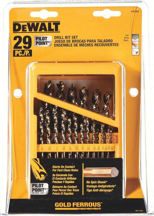 Dewalt DW1969 G - Drill Bit Set, Pilot Point, Jobber Length, 135 Deg, Round Shank, 29-Pcs