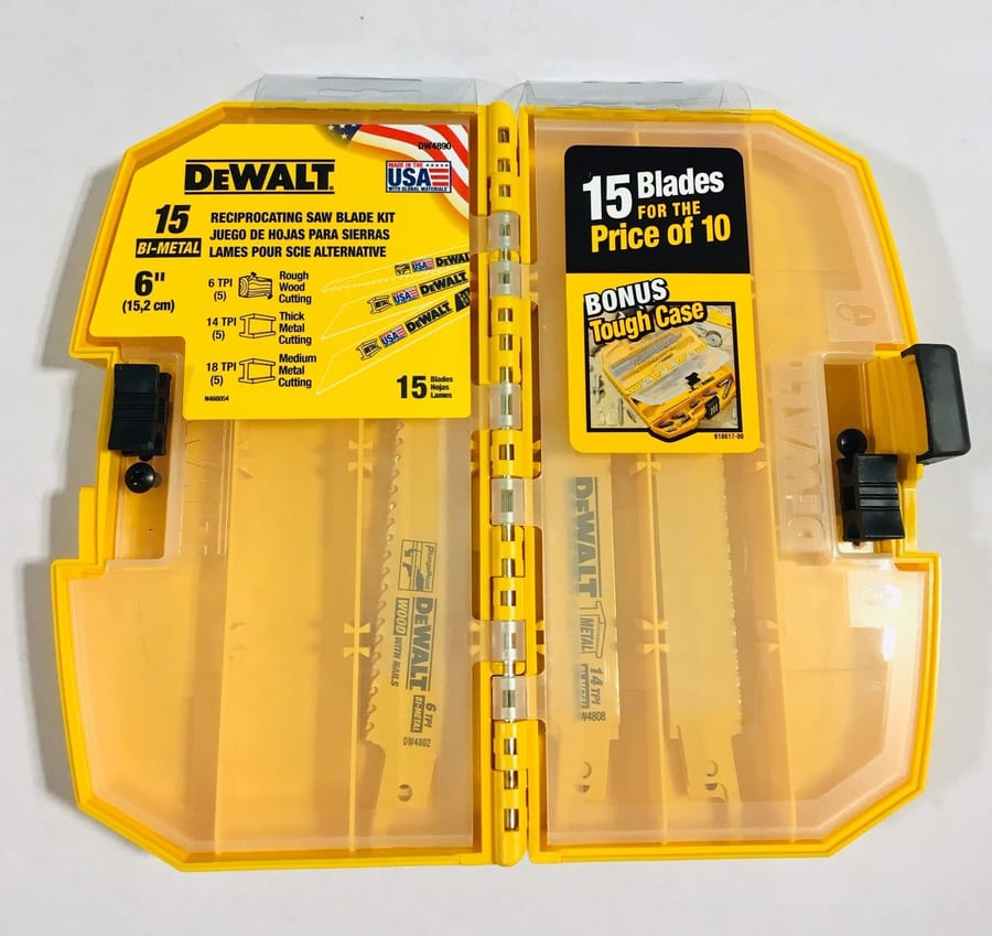 Dewalt DW4890 - Reciprocating Saw Blade Set, 15 Pieces, Bi-Metal, with Tough Case