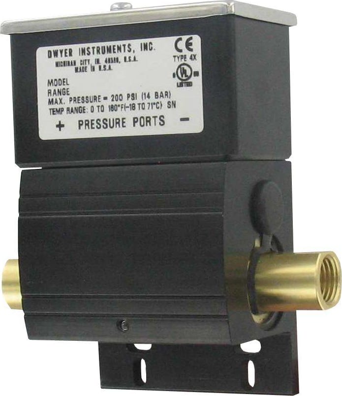 Dwyer DXW-11-153-1 - Differential Pressure Switch, Brass/Fluoroelastomer, 1/4' NPT, SPDT, Range 2.5 to 10 psi