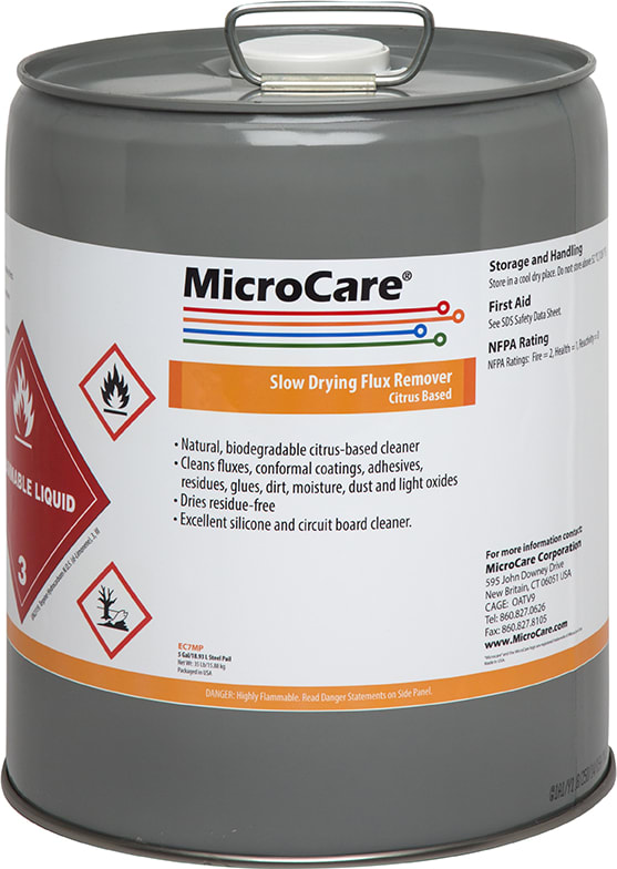 MicroCare MCC-EC7MP - Slow Drying, Citrus Based Flux Remover (5 Gallon Pail)