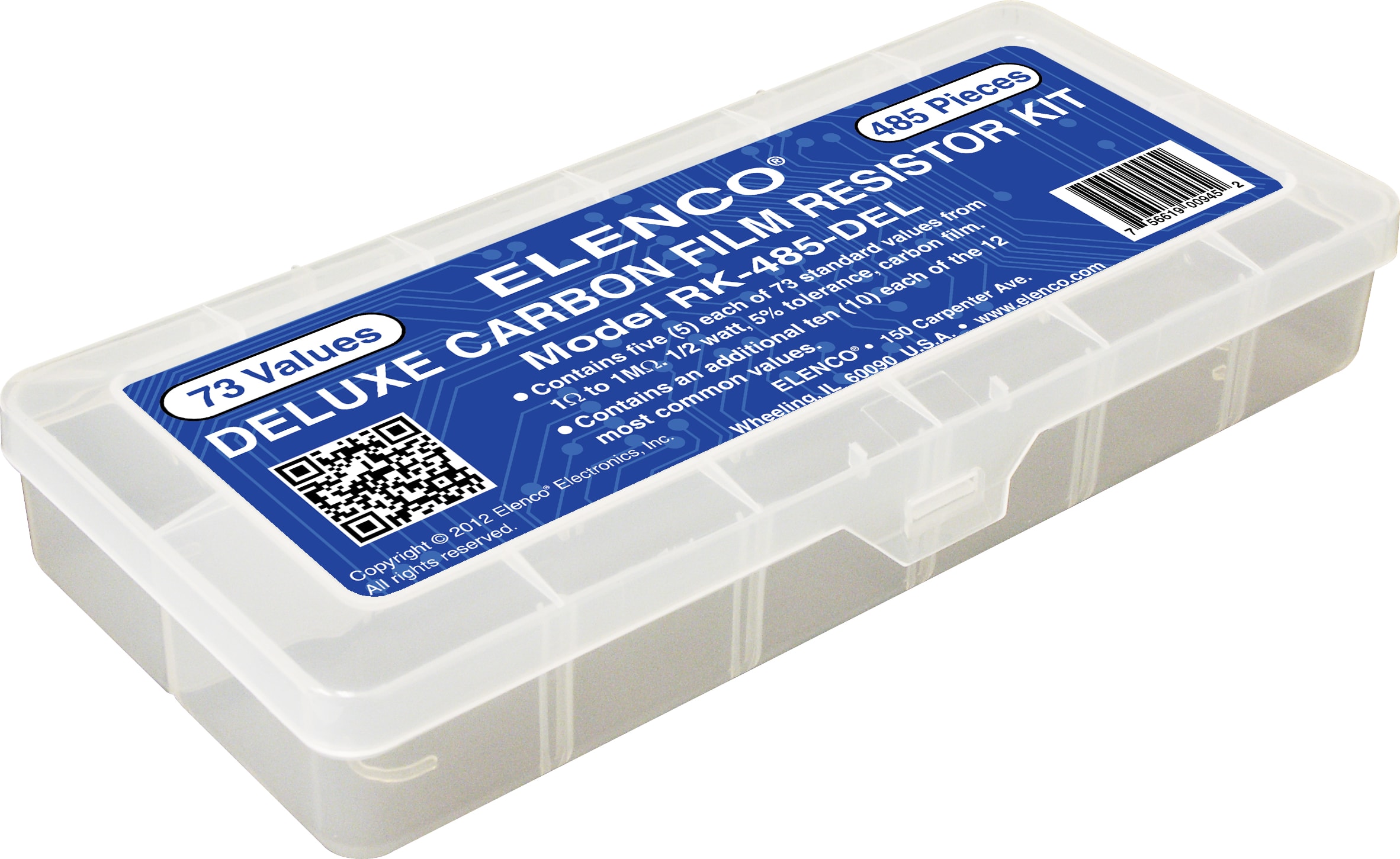 Elenco RK-485DEL 485 Pc 1/2w Resistor Kit In Plastic Case