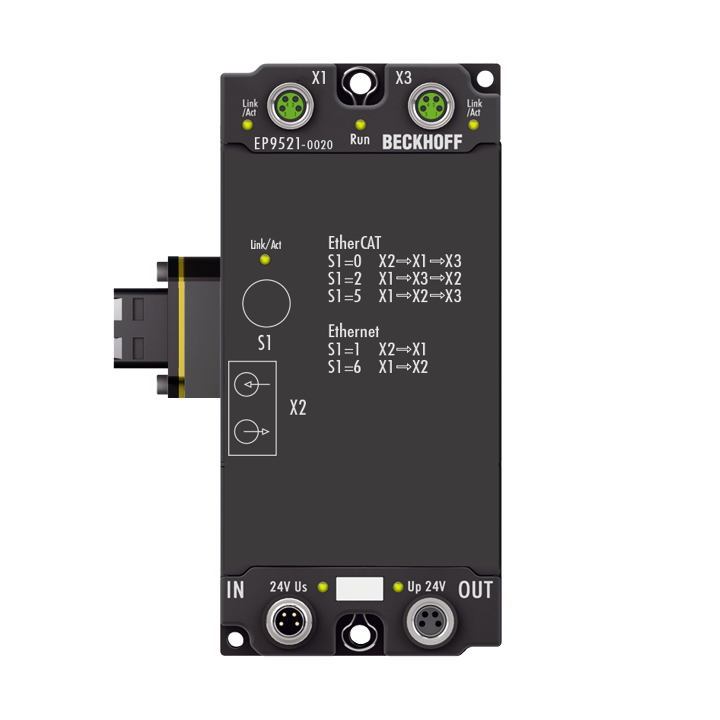 EP9521-0020 | EtherCAT Box, медиаконвертер, Ethernet/EtherCAT, 100 В Мбит/с, 24 В В постоянного тока