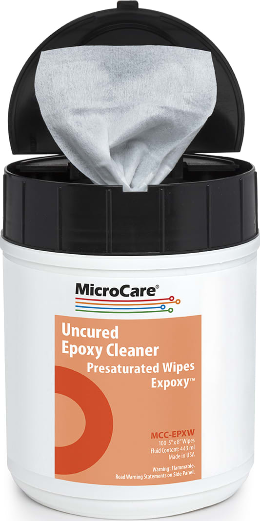 MicroCare MCC-EPXW - Pre Saturated Wipe (8 x 5', 100 Wipes), ExPoxy Uncured Chip Bonder Cleaner