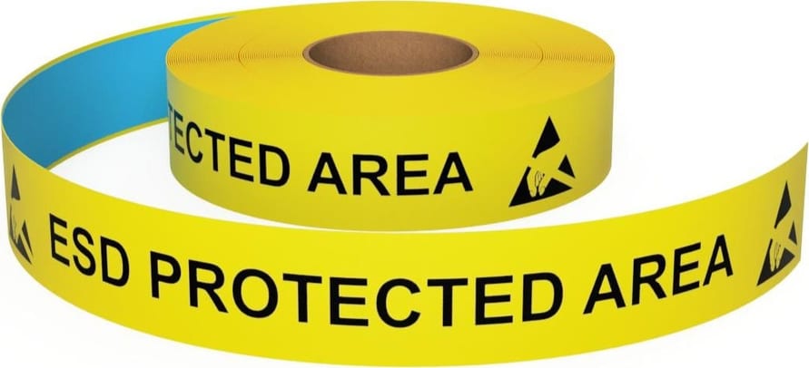 Ergomat DSIL450Y-ESD-TypeH - DuraStripe Vinyl Aisle Tape, 4'W x 50'L, ESD Area with Pictogram