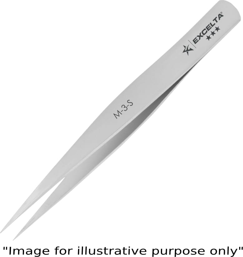 Excelta M-3-S-D - Miniature Tweezers, Fine, Precision, Stainless Steel, 2.75'