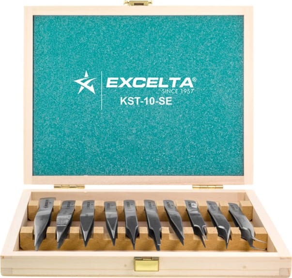 Excelta KST-10-SE - 10-Piece Tweezer Kitset w/Wooden Case, Anti-Mag. SS, 1-Star