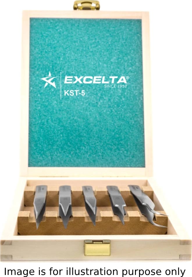 Excelta KST-5-P - 5-Piece Tweezer Kit Set w/Plastic Case, 6', Anti-Mag. Stainless Steel (AISI 316L)