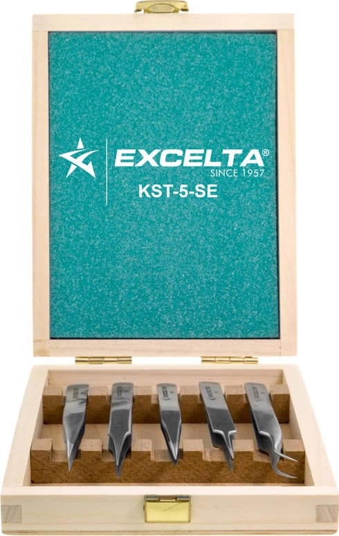 Excelta KST-5-SE - Tweezer Kitset, Anti-Mag. SS, 5pc, Wooden Case