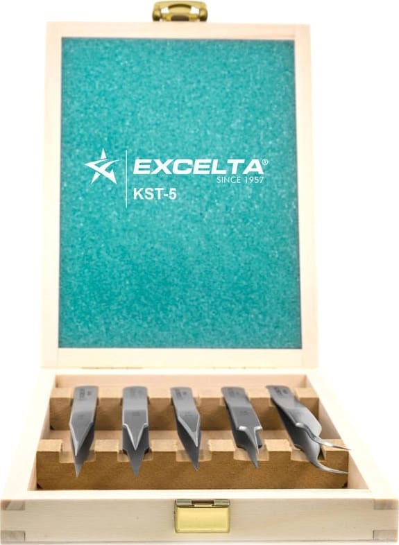 Excelta KST-5 - Tweezer Kitset, Anti-Mag. SS, 5pc, Wooden Case