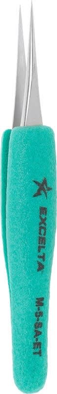 Excelta M-5-SA-ET - 3 Star Mini Straight Tapered Ultra Fine Point Tweezer, Anti-Mag. Stainless Steel
