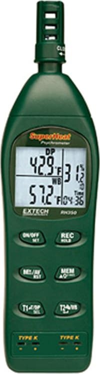 Extech RH350-NIST Psychrometer - Style (Psychrometer): Hand Held, Accuracy: ±3% RHinternal: ±1.8°F or ±1°Cexternal: ±0.3% or ±1.8°F/±1°C, Measurement Types (Psychrometer): Temperature T/C