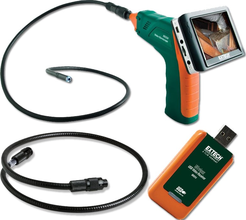 Extech BR250-BR200EXT Extech BR250-BR200EXT Flexible Video Borescope 9mm diameter 1m cable and 38' Borescope Extension Cable and Wireless USB Video Stream Receiver