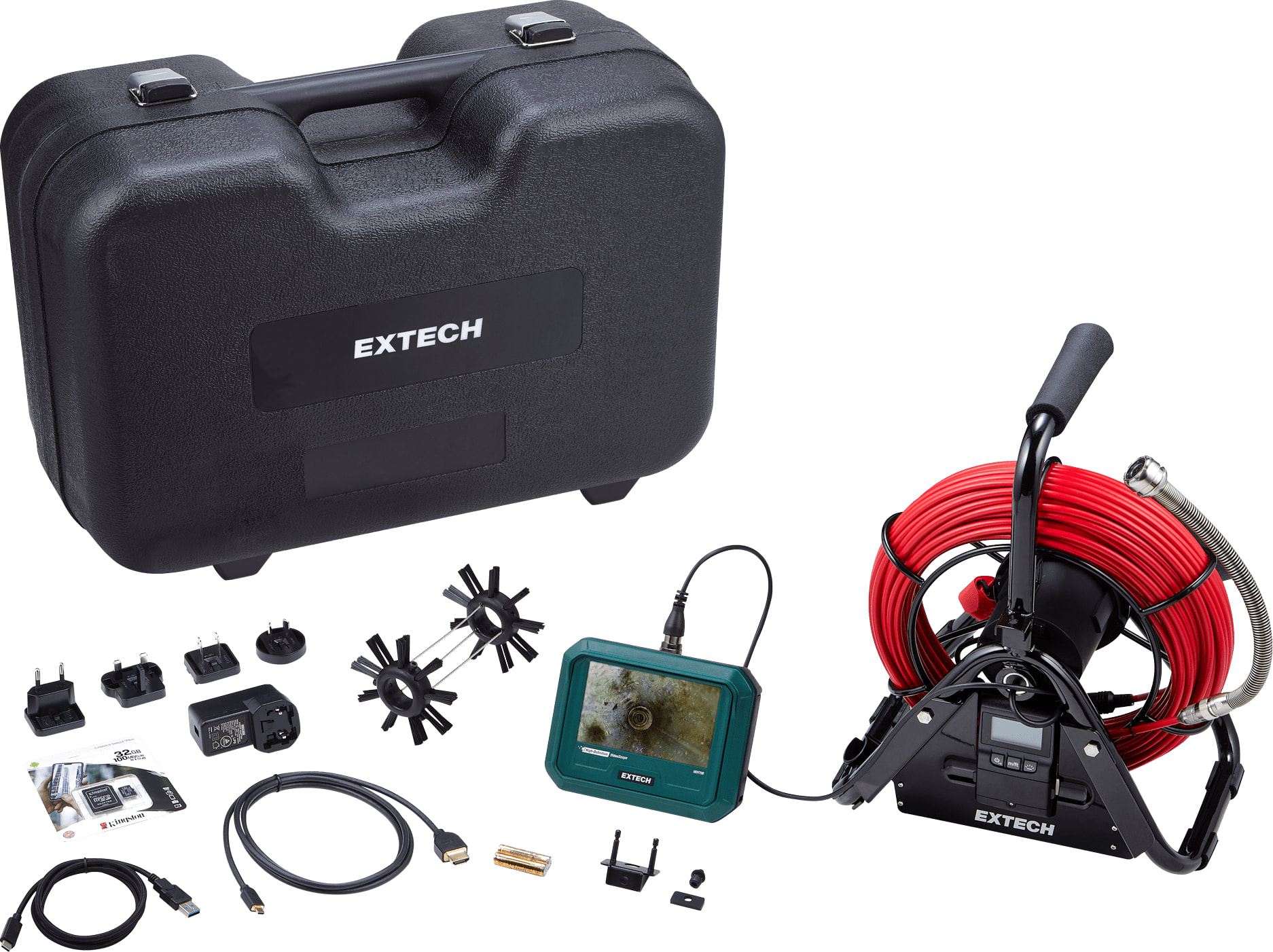 Extech HDV750 - Videoscope Plumbing Kit with 28 mm Camera, 30 m Plumbing Spool and Probe Length Locator