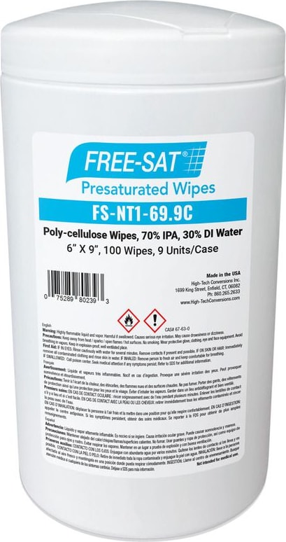 High-Tech Conversions FS-NT1-69-9C - FREE-SAT Canister Wipes, 100 Wipes/Roll, 70/30 IPA Blend Each
