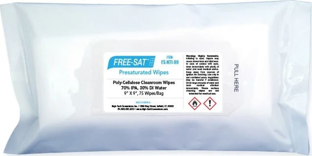 High-Tech Conversions FS-NT1-99 - FREE-SAT Poly-Cellulose Cleanroom Wipes, 70% IPA/30% DI Water, 9' x 9', Resealable Pouches