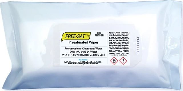 High-Tech Conversions FS-NTP-911 - FREE-SAT Polypropylene Cleanroom Wipes, 70% IPA, 9' x 11', Resealable Pouches