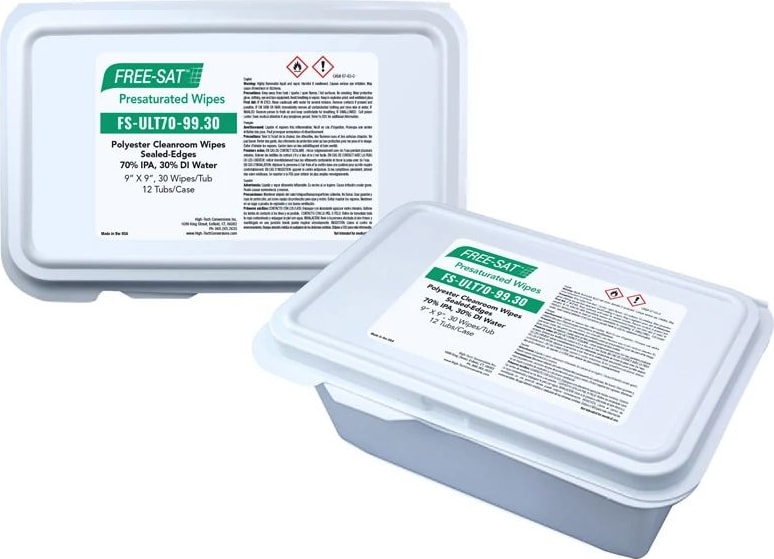 High-Tech Conversions FS-ULT70-99.30 - FREE-SAT Cleanroom Wipes, Polyester (Sealed-Edges), 70% IPA/30% DI Water, 9' x 9'