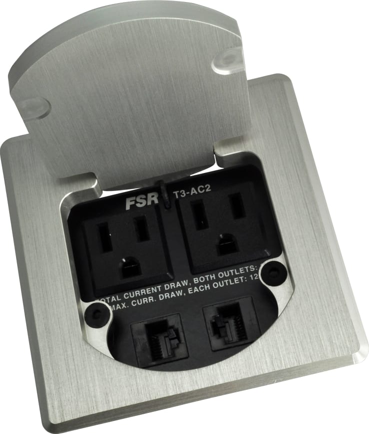 FSR T3-AC2HW-CP-SQALU - 2 A/C and 2 Data Cable Pull, Hardwired, Square Cover, Aluminum