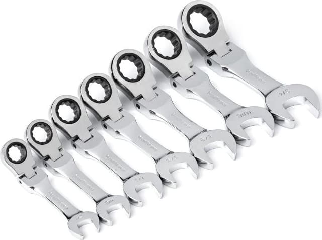 GEARWRENCH 9570 - Combination Wrench Set, Ratcheting, 7 Pieces, 12 Points, Stubby, Flex Head