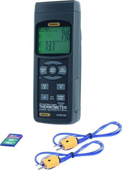 General DT4947SD - Data Logging 4 Channel Thermometer with SD Card, Max Temperature 3092°F