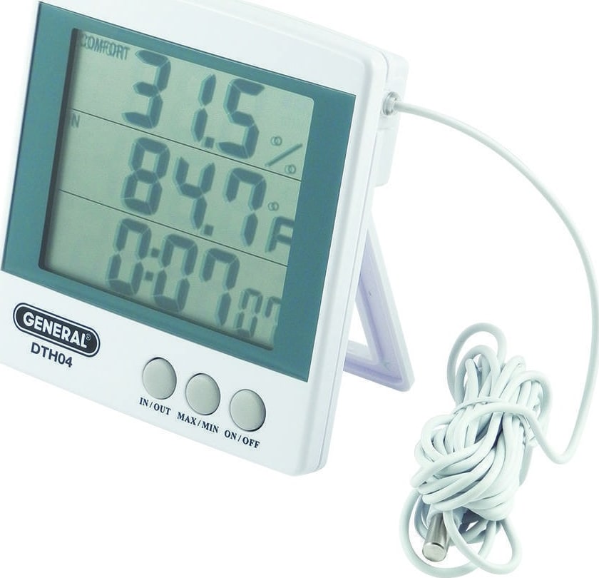 General Tools DTH04 - In/Out Temperature Humidity Monitor with Clock and Jumbo Display