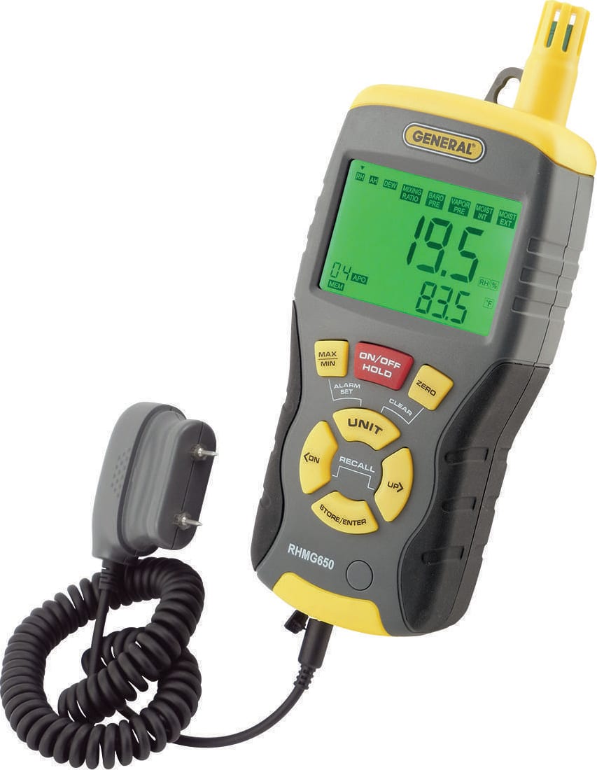 General Tools RHMG650 - 9-in-1 Temperature-Humidity Meter with Pin/Pinless Moisture Meter