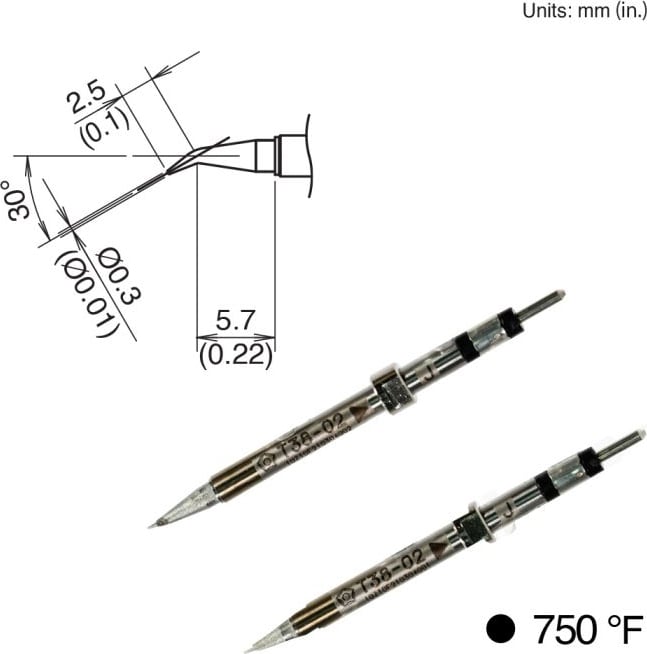 Hakko T38-02J - Tips for FX-1003, 2pk, Bent, 5.7mm x 0.3mm, 400°C/750°F