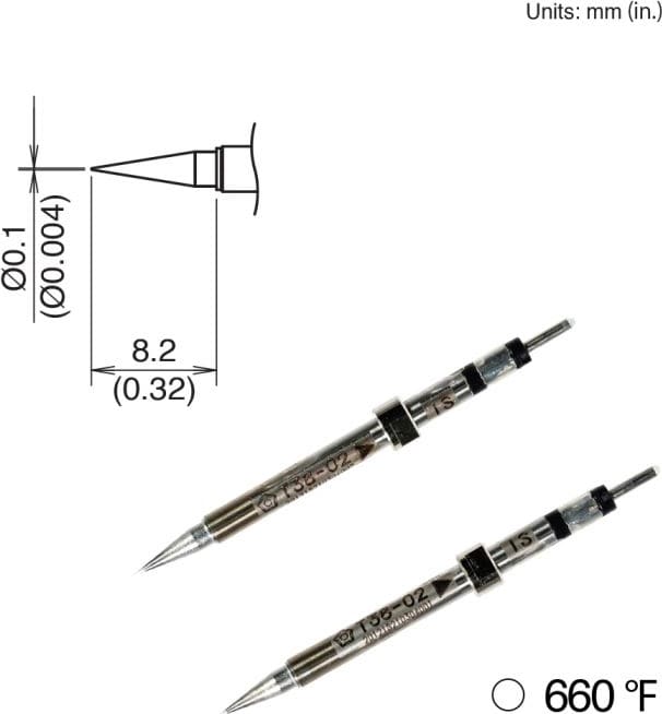 Hakko T38-03IS - Tips for FX-1003, 2PK, Conical, 8.2mm x .1mm, 350°C / 660°F