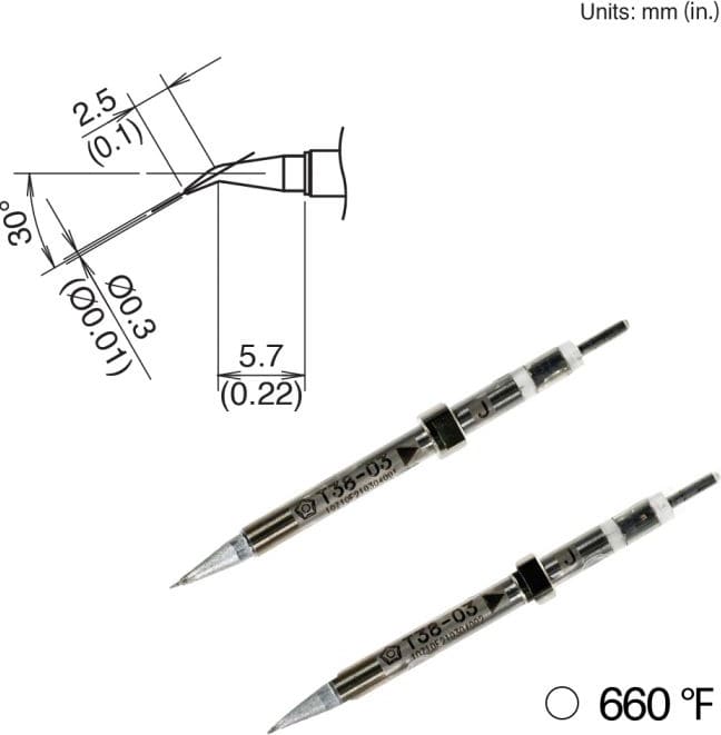 Hakko T38-03J - Tips for FX-1003, 2pk, Bent, 5.7mm x 0.3mm, 350°C/660°F
