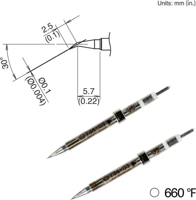 Hakko T38-03JS - Tips for FX-1003, 2pk, Bent, 5.7mm x 0.1mm, 350°C/660°F