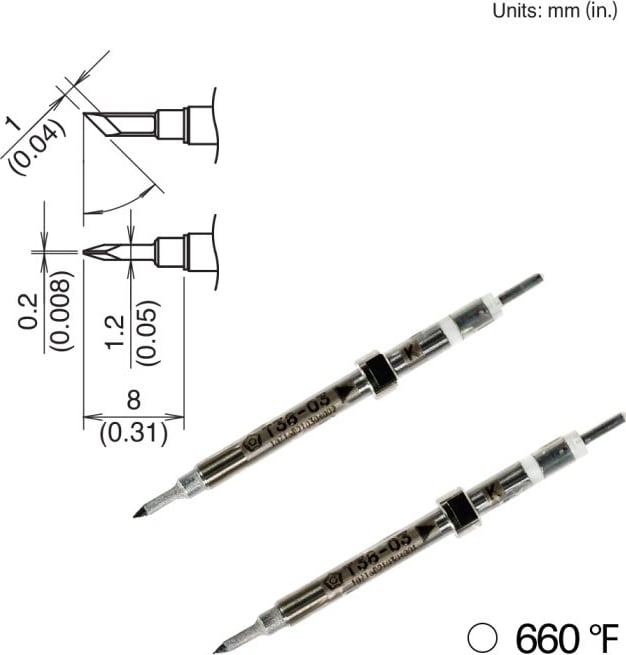 Hakko T38-03K - Tips for FX-1003, 2pk, Knife, 8mm x 1.8mm, 350°C/660°F
