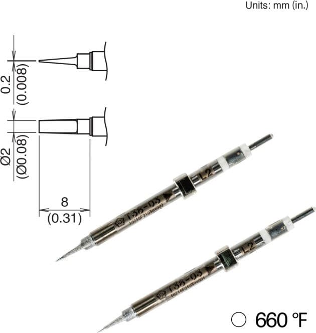 Hakko T38-03L2 - Tips for FX-1003, 2pk, Chip, 8mm x 2mm, 350°C/660°F