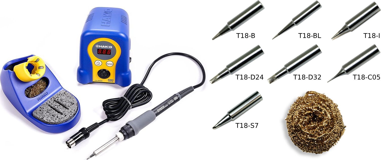 Hakko FX888D-23BY - Digital Soldering Station with 7 Extra Tips (T18-B/BL/I/D24/D32/C05/S7) and 599-029 Cleaning Wire