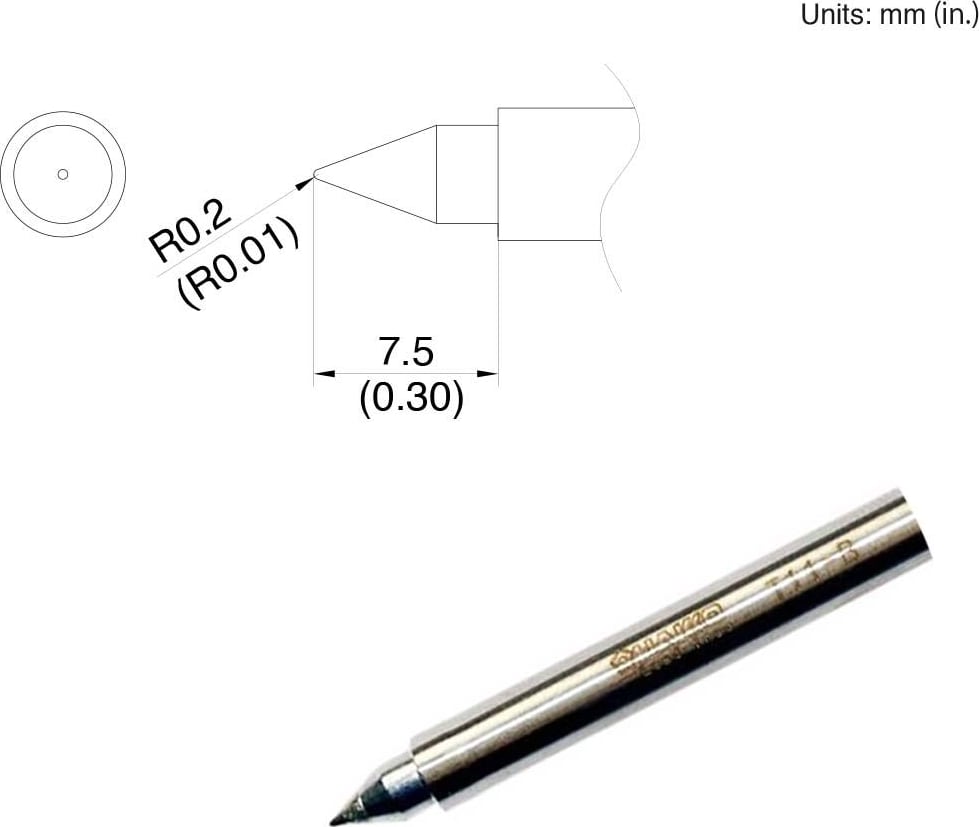 Hakko T11-B - T11 Series Soldering Tip, Conical, R0.2 x 7.5mm
