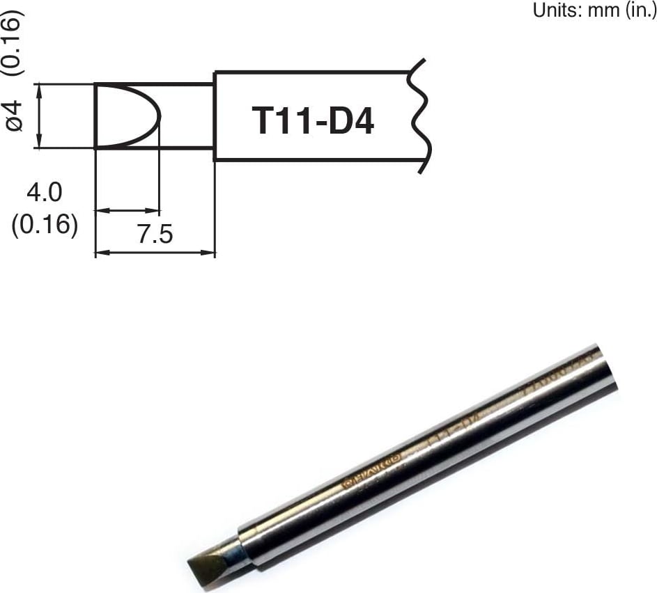 Hakko T11-D4 - T11 Series Soldering Tip, Chisel, 4mm x 7.5mm